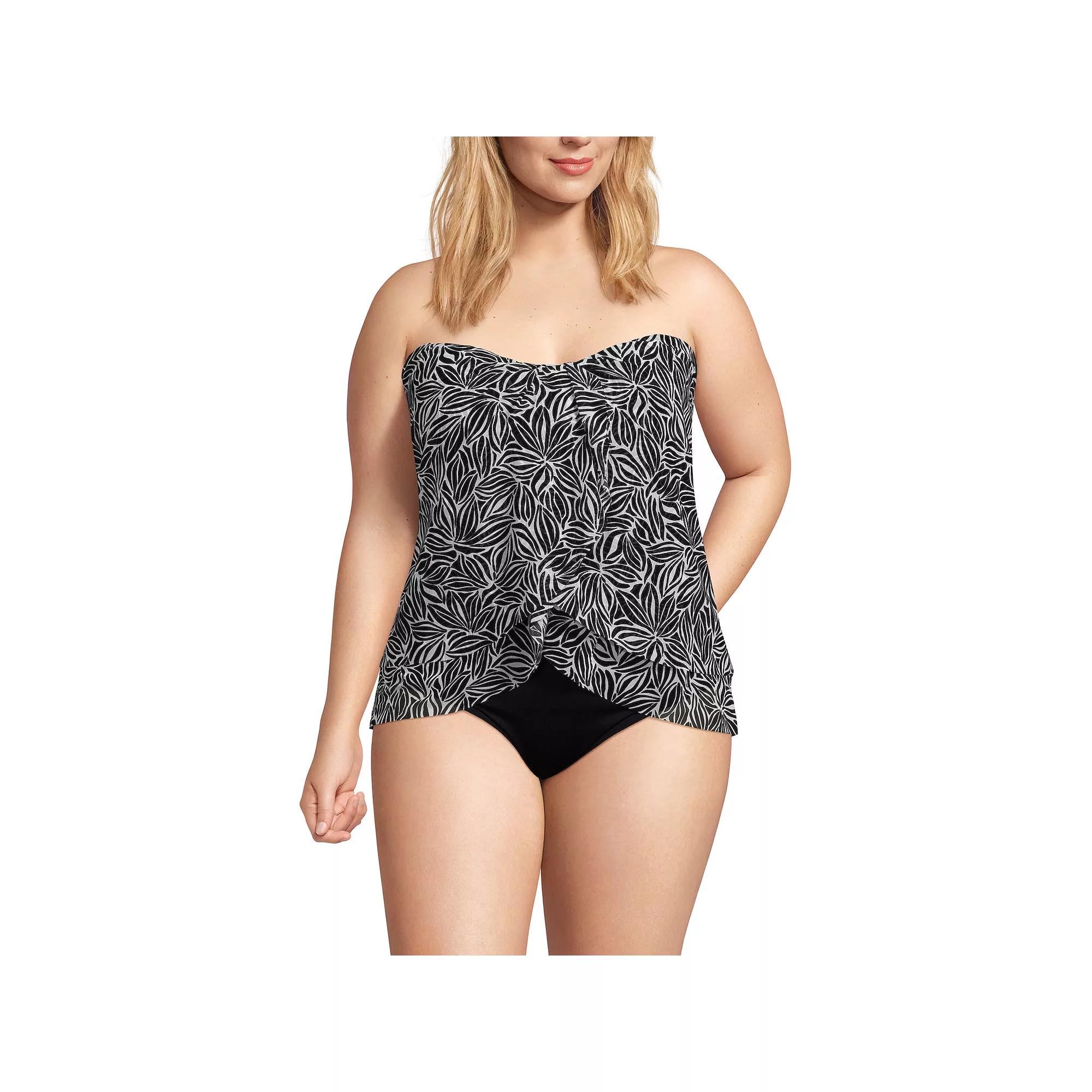 Plus Size Lands' End Draped Bandeau Fauxkini One-Piece Swimsuit, Women's, Size: 26 W, Abstract Floral Product Image