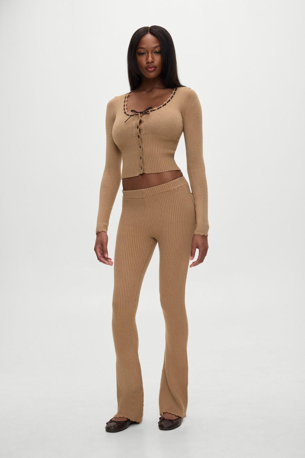 x BELLA HADID Texas Knit Pants - Caramel Product Image