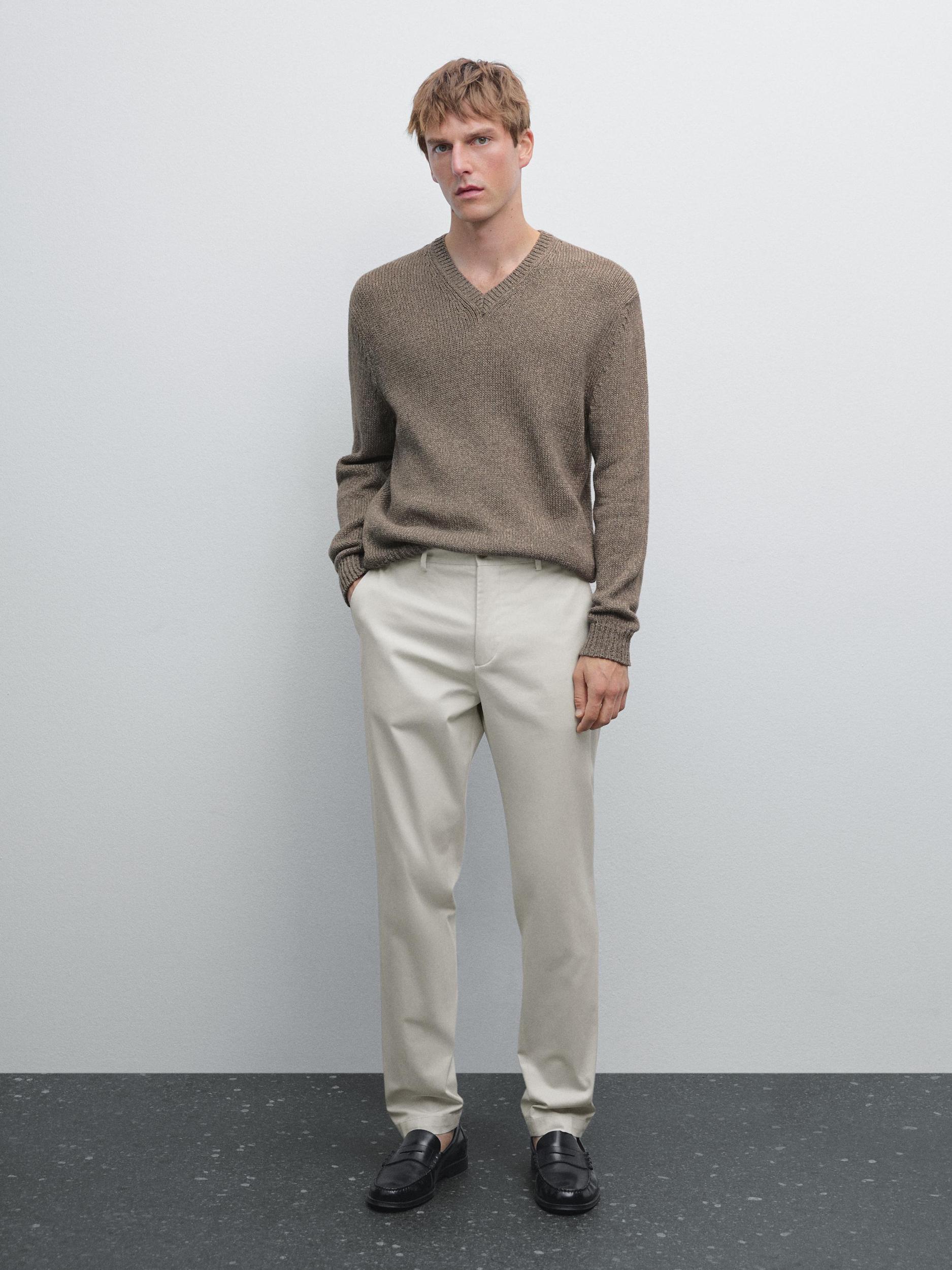 Cotton blend tapered fit trousers Product Image