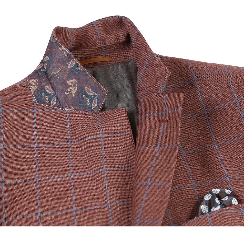 Men's Brown Classic Fit Wool Plaid Blazer Male Product Image