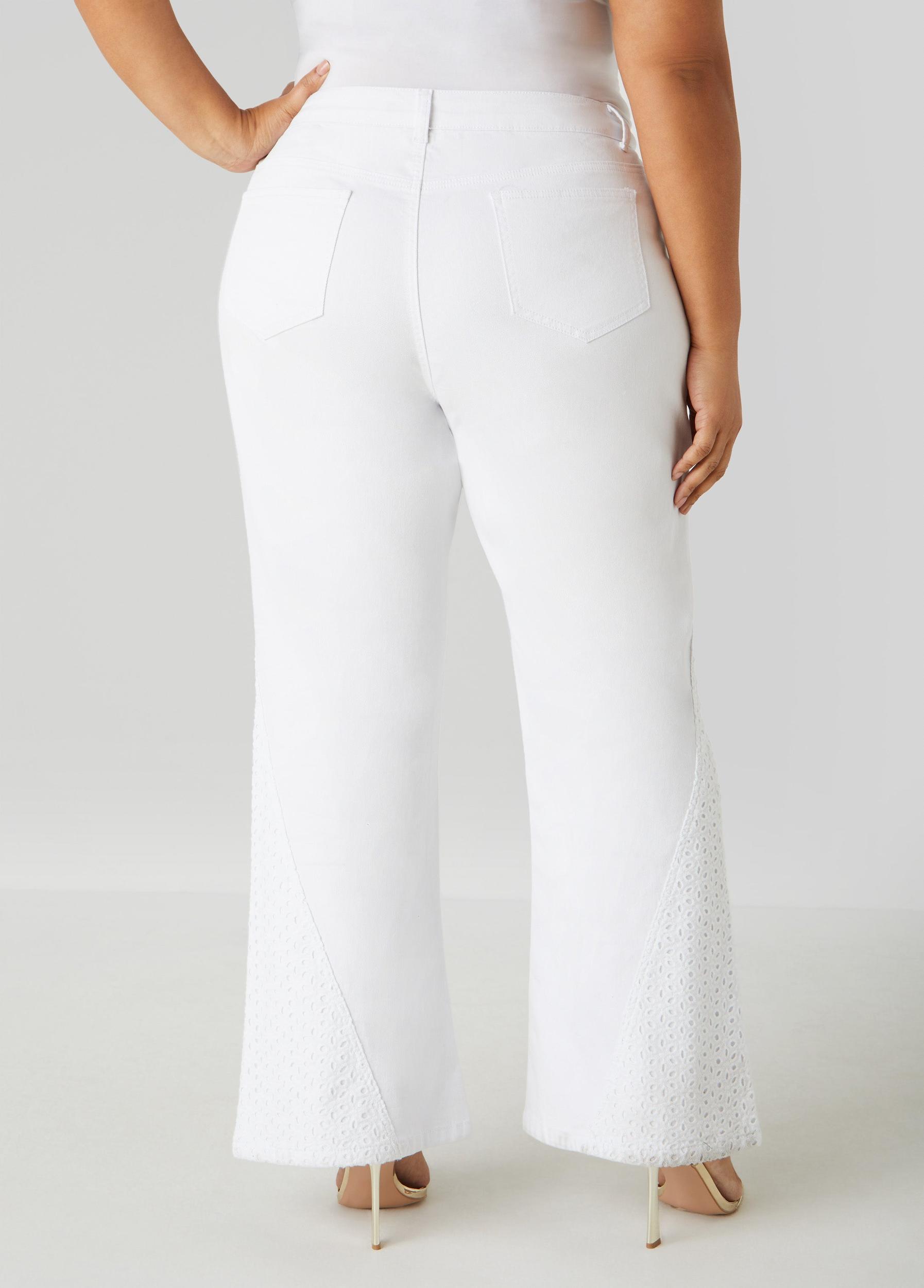 Eyelet Paneled Flared Jeans Product Image