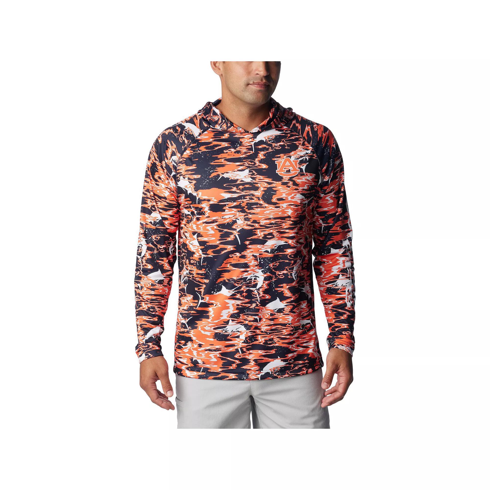 Men's Columbia  Navy Auburn Tigers PFG Terminal Tackle Omni-Shade Rippled Long Sleeve Hooded T-Shirt, Size: XL, Blue Product Image