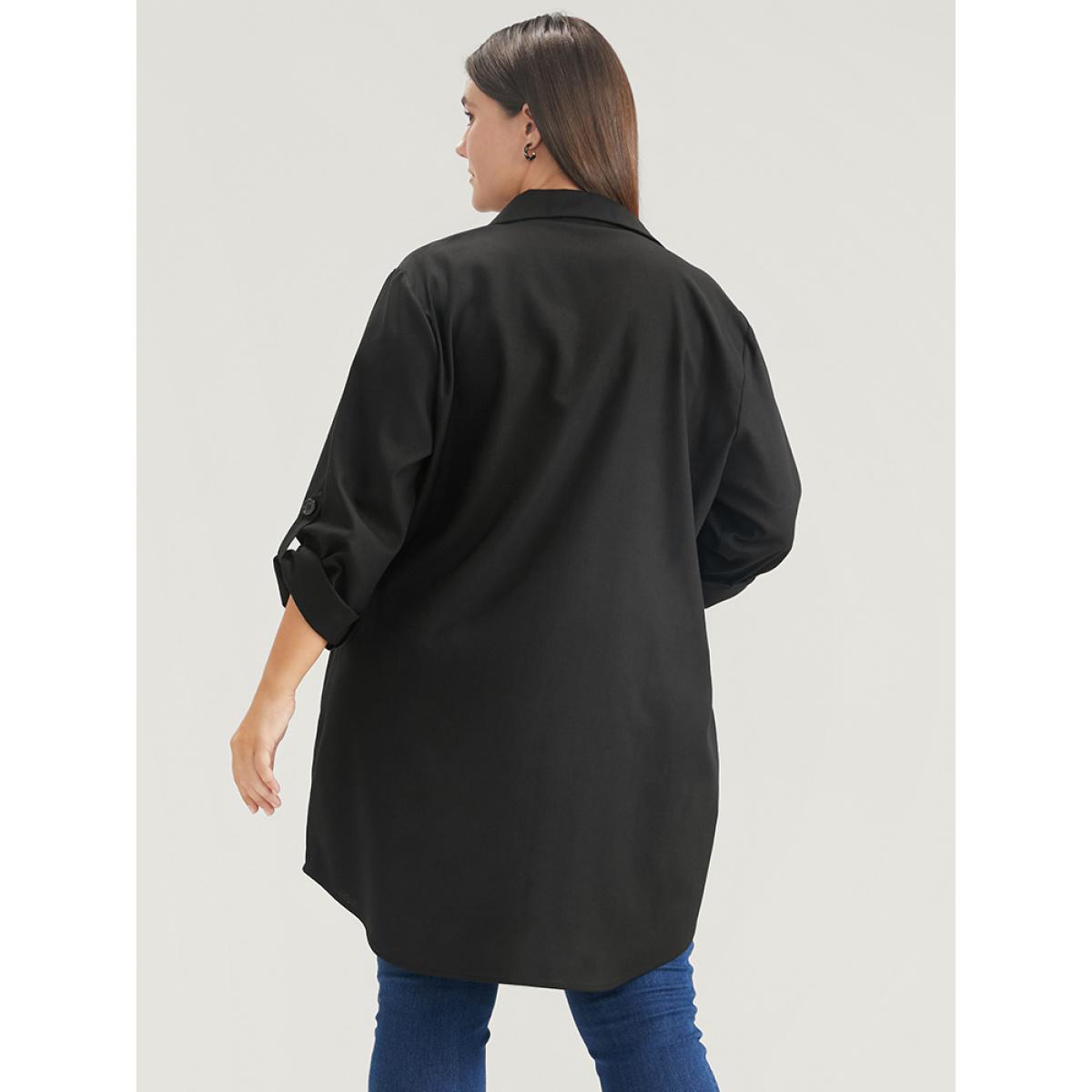 Plus Size Solid Pocket Button Up Cuffed Sleeve Coat Women Black Casual Button Ladies Dailywear Winter Coats BloomChic 10/M Product Image