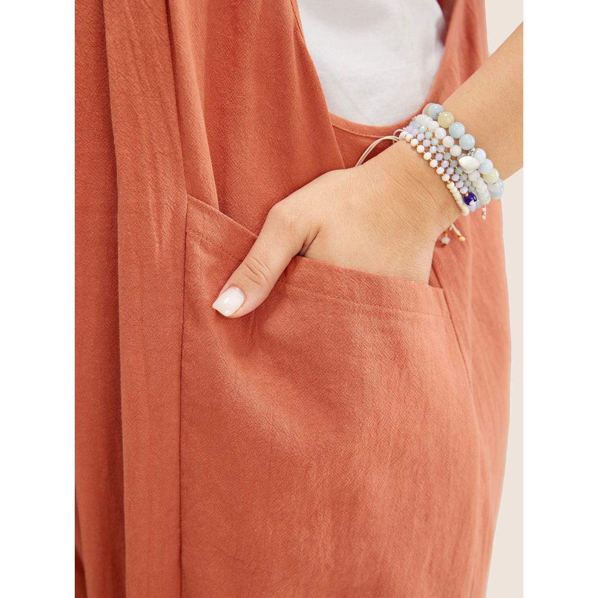 Plus Size Rust Solid Pleated Detail Pocket Knotted Shoulder Overall Jumpsuit Women Casual Sleeveless Non Everyday Loose Jumpsuits BloomChic 14-16/1X Product Image