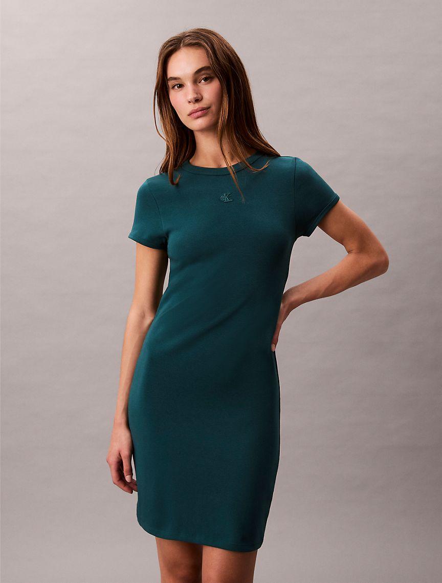 Cotton Contour Rib Monogram Logo Mini Dress Product Image