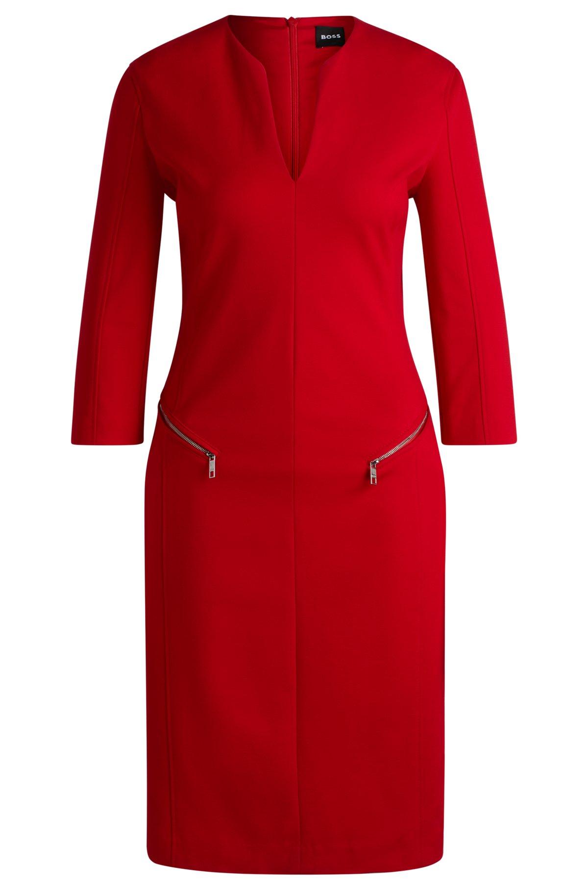 V-neck dress with zipped pockets and cropped sleeves Product Image