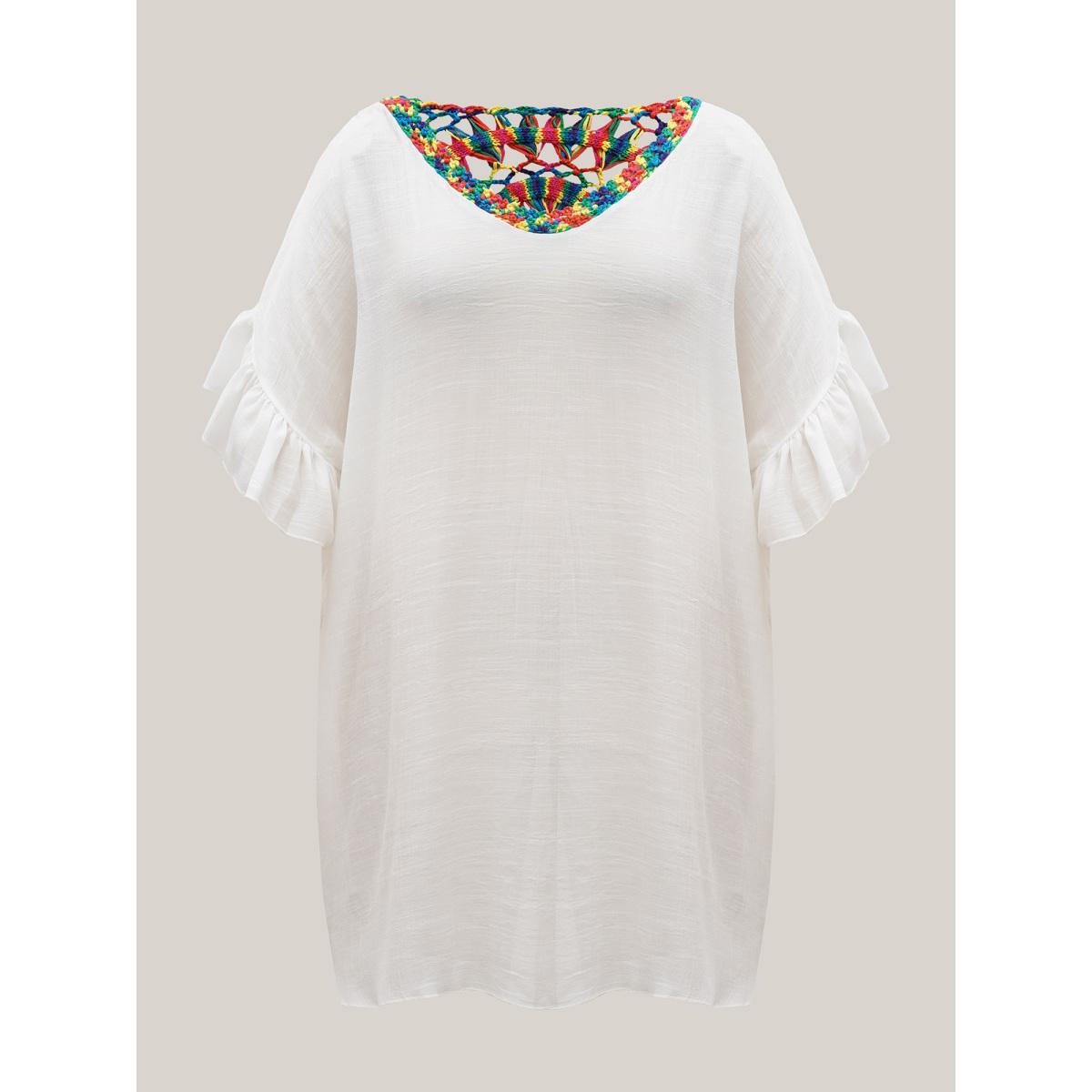 Plus Size Cut-Out Ruffled Sheer Swim Cover-Up Women's Swimwear Ivory Beach Loose Cut-Out Curve Swim Cover Ups BloomChic 26/4X Product Image