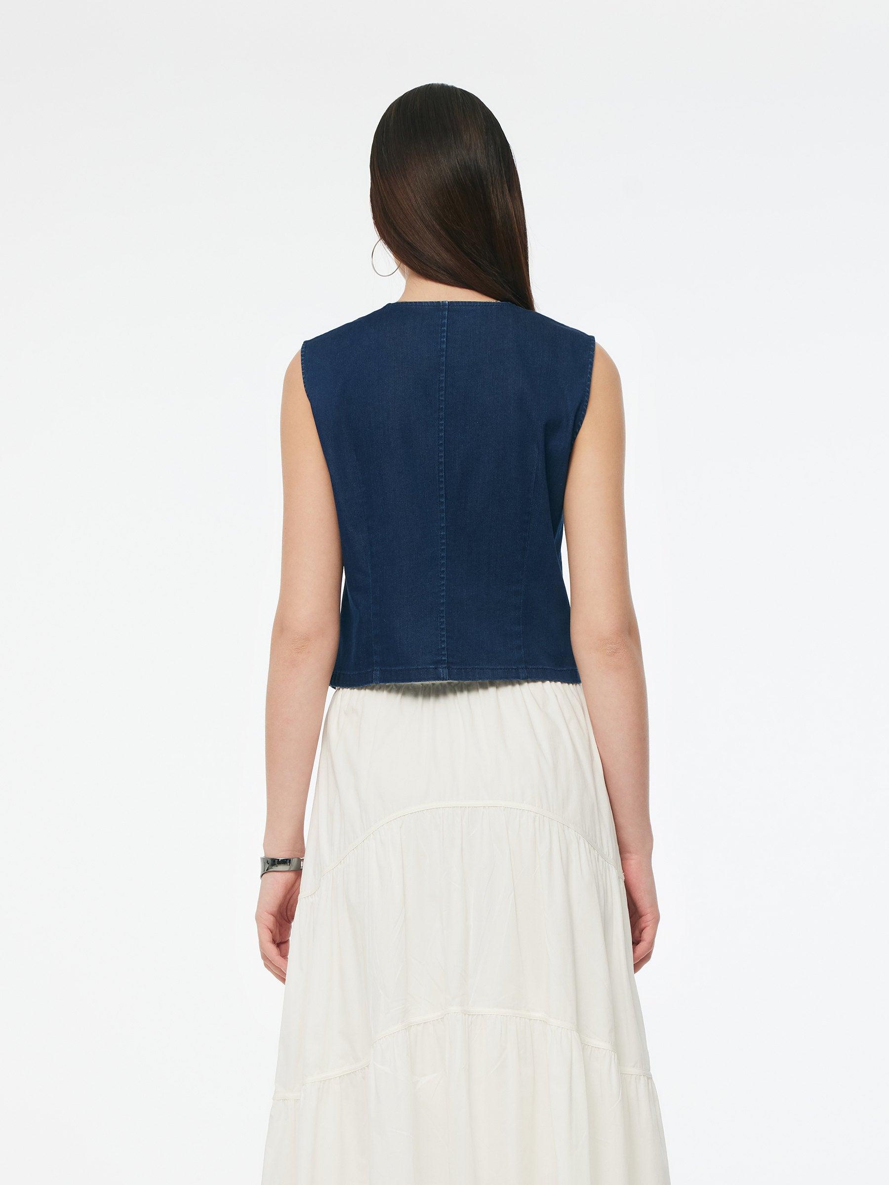 Denim Single-Breasted Women Stretchy Vest Product Image