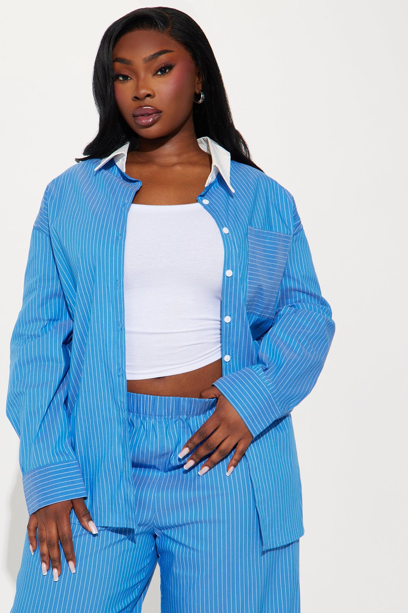 Brooke Striped Pant Set - Blue Product Image