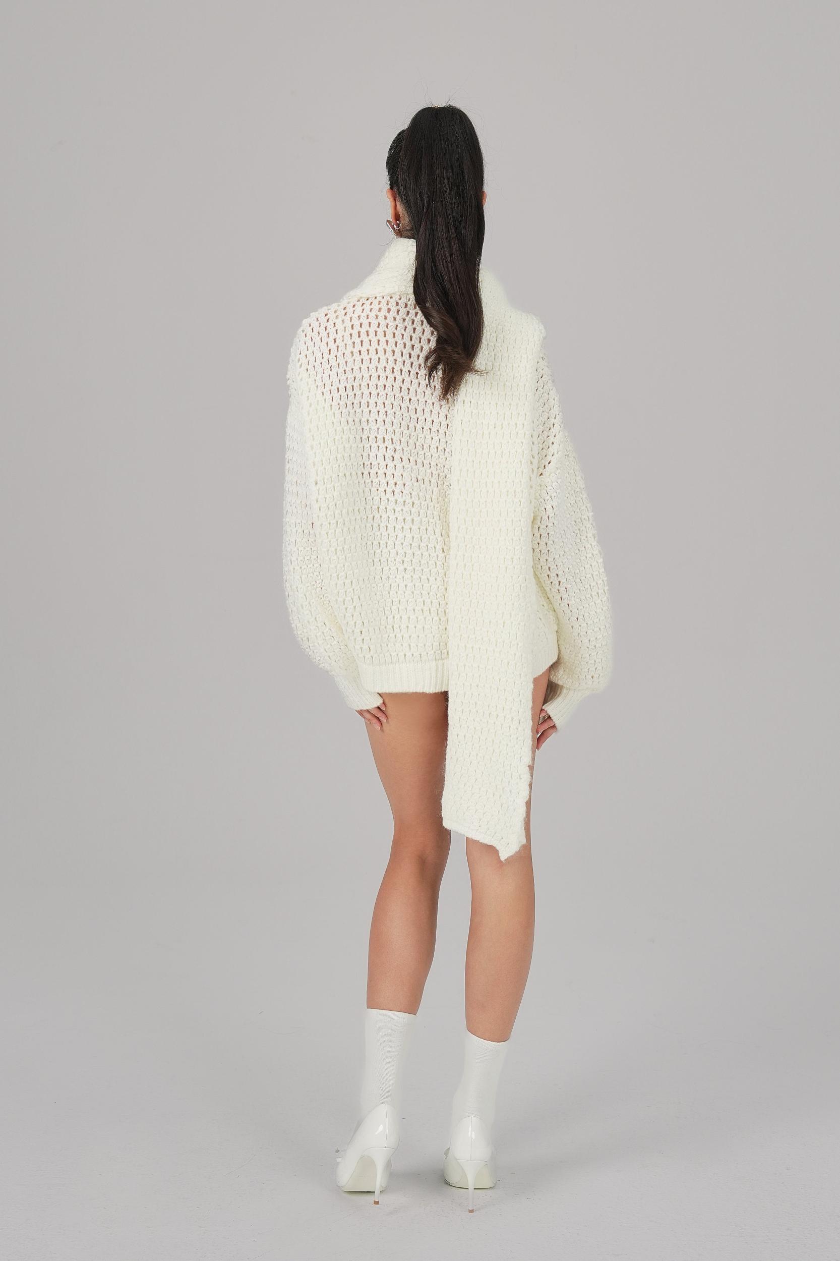 Alexis Cardigan + Scarf Set (White) (Final Sale) Product Image