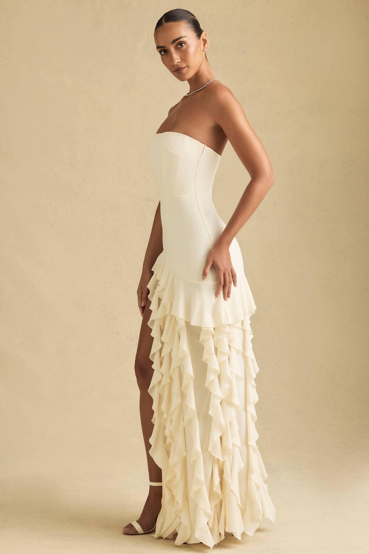 Ruffle-Trim Strapless Gown in Ivory Product Image