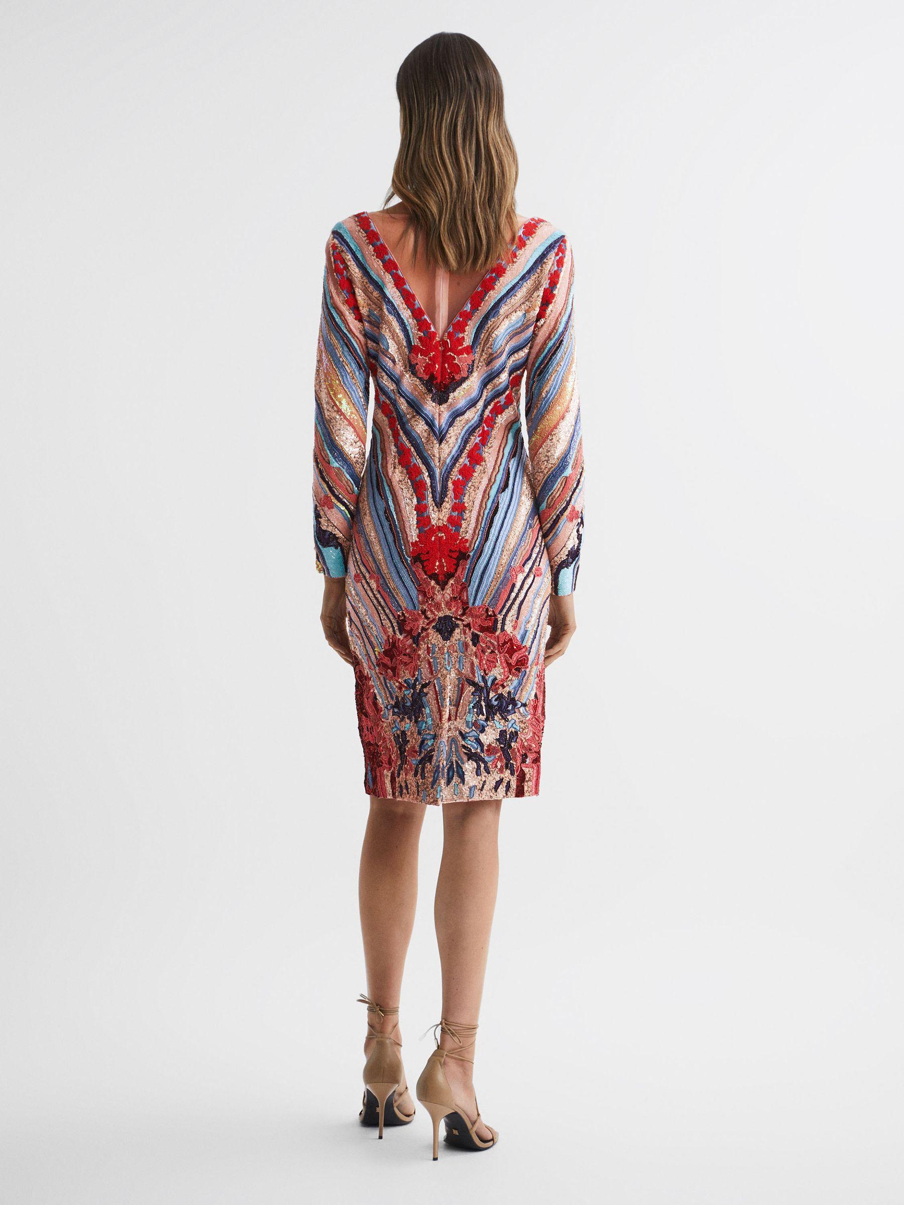 Raishma Embellished Textured Mini Dress in Pink Multi Product Image