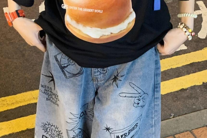 Mid Rise Patterned Print Washed Jorts Product Image