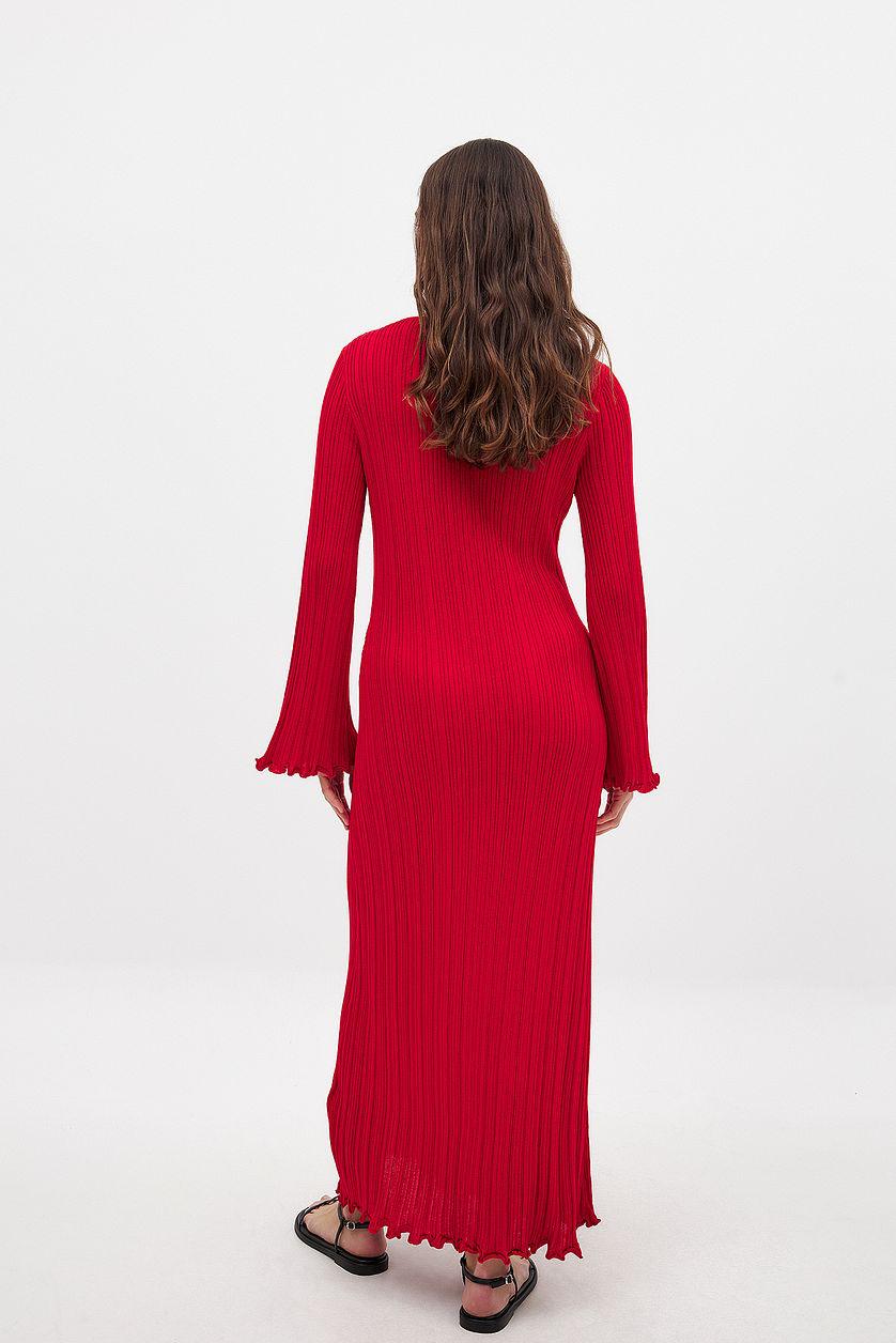 Knitted Round Neck Frill Maxi Dress Product Image