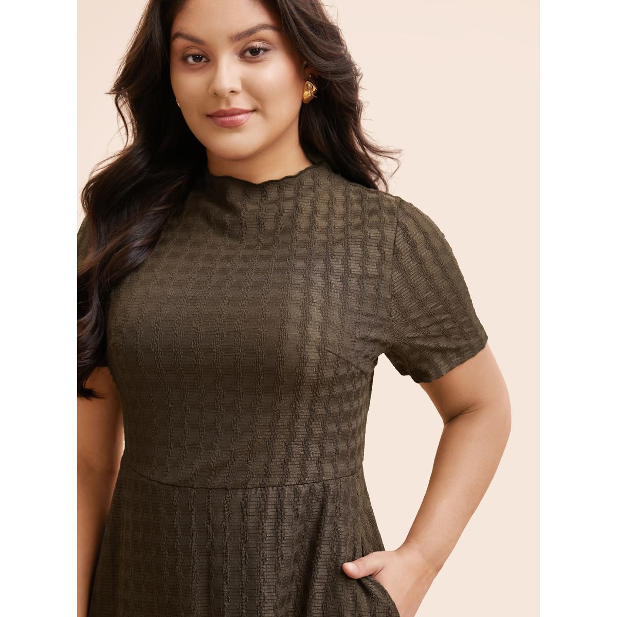 Plus Size Plain Textured Mock Neck Midi Dress DarkBrown Women Resort Texture Mock Neck Short sleeve Curvy BloomChic 28/5X Product Image