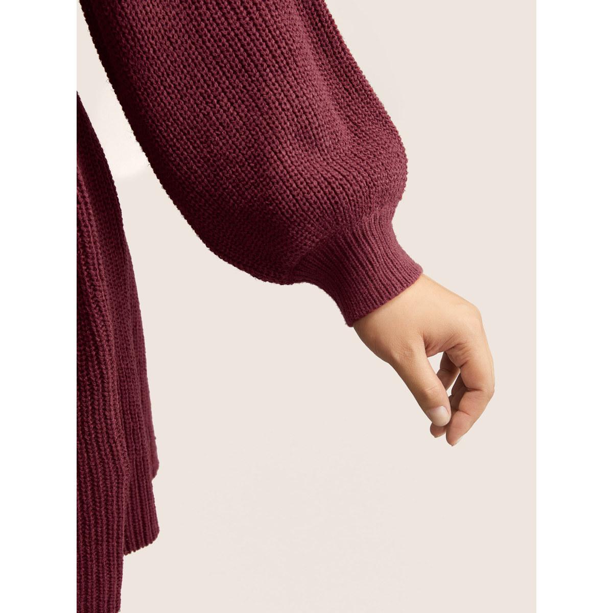 Plus Size Plain Plisse Lantern Sleeve A Line Pullover Scarlet Women Timeless Long Sleeve V-neck Elegant Pullovers BloomChic 28/5X Product Image