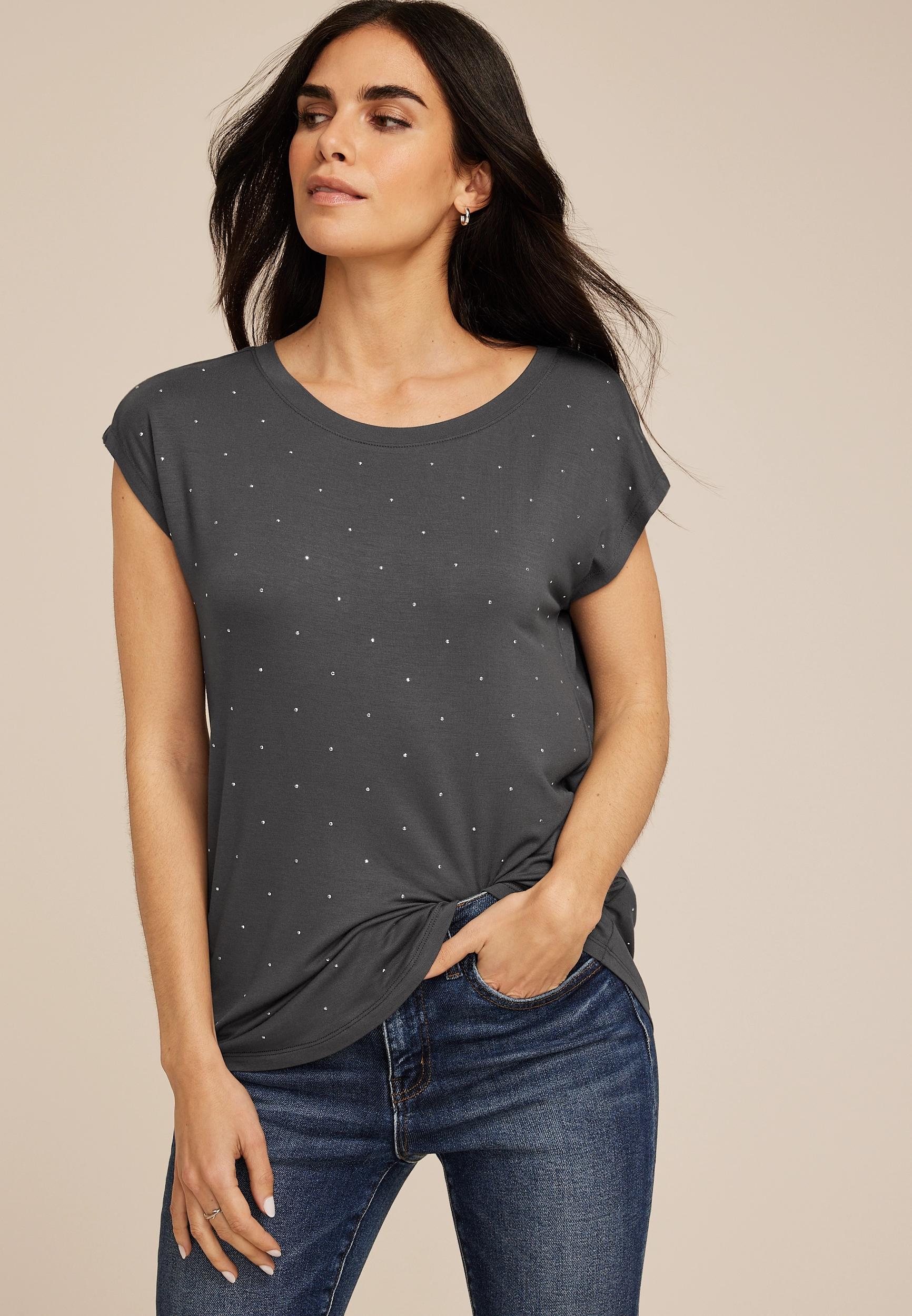 Rhinestone Embellished Boat Neck Tee Product Image