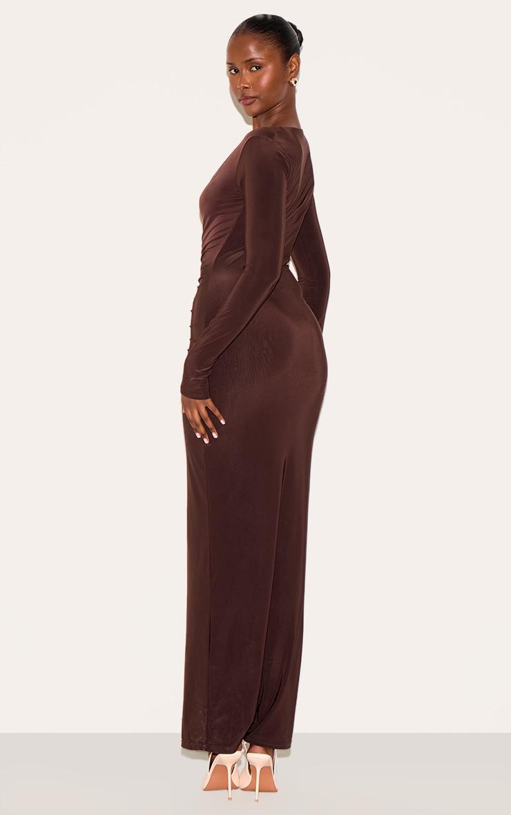 Chocolate Double Layer Plunge Ruched Maxi Dress Product Image