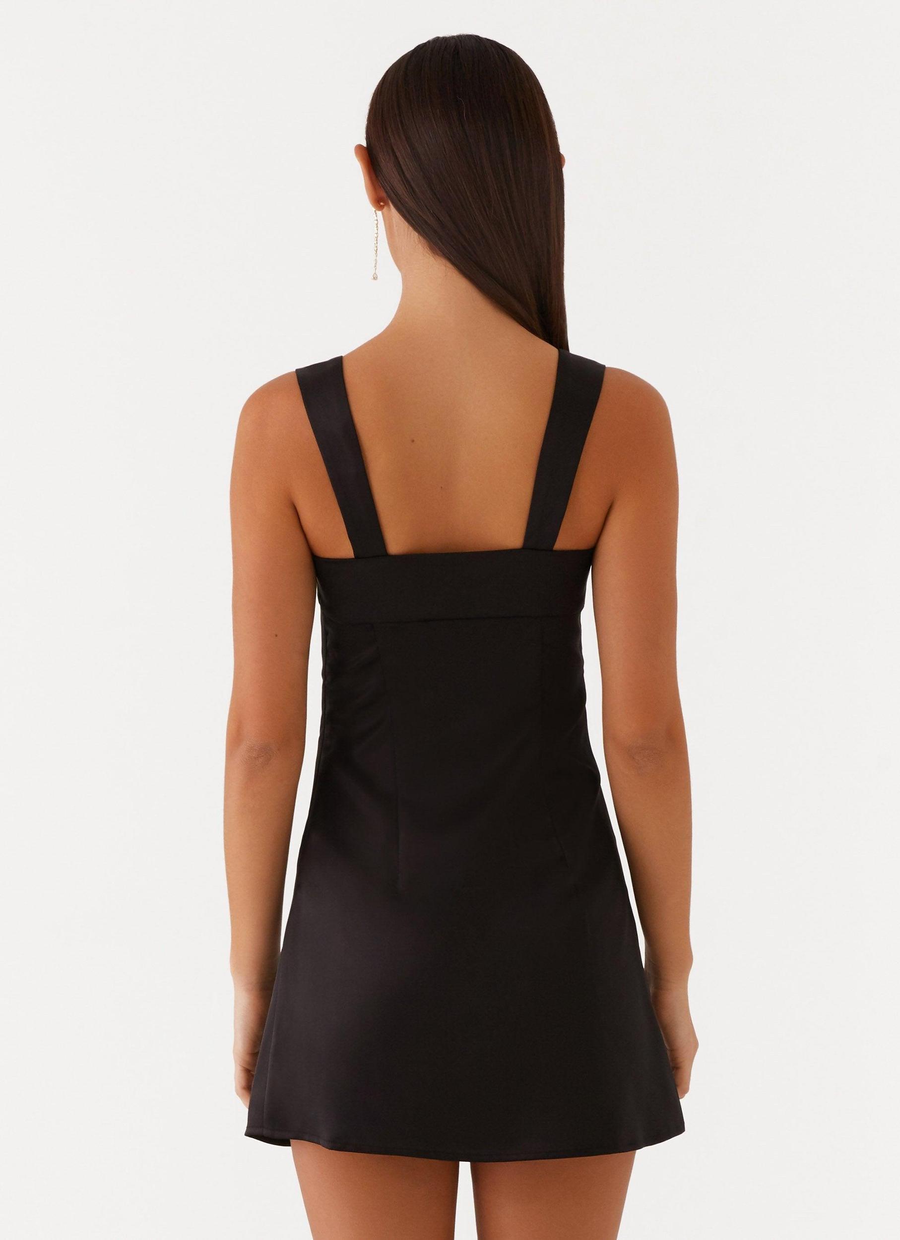 Odette Satin Mini Dress - Black Product Image