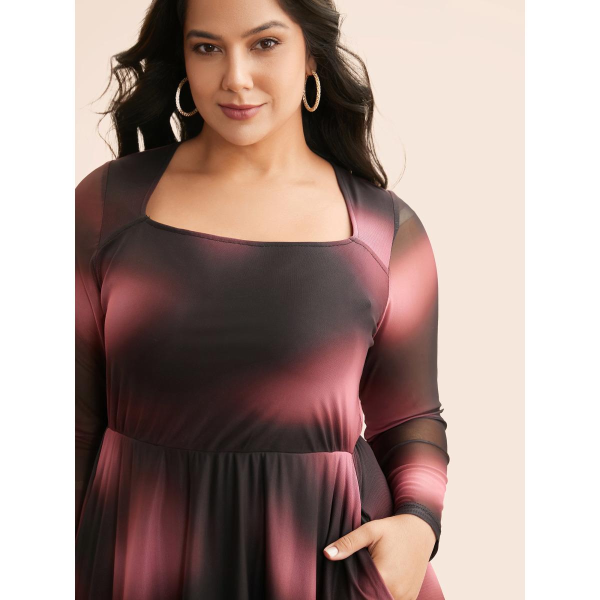 Plus Size Square Neck Gradient Dyeing Mesh Dress Eggplant Women Cocktail Texture Party Curvy Bloomchic 14-16/1X Product Image