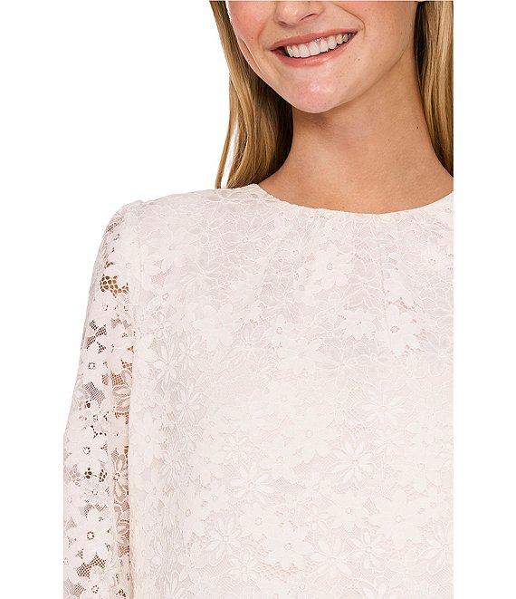 CeCe Lace Crew Neck Long Sleeve Smocked Cuff Blouse Product Image