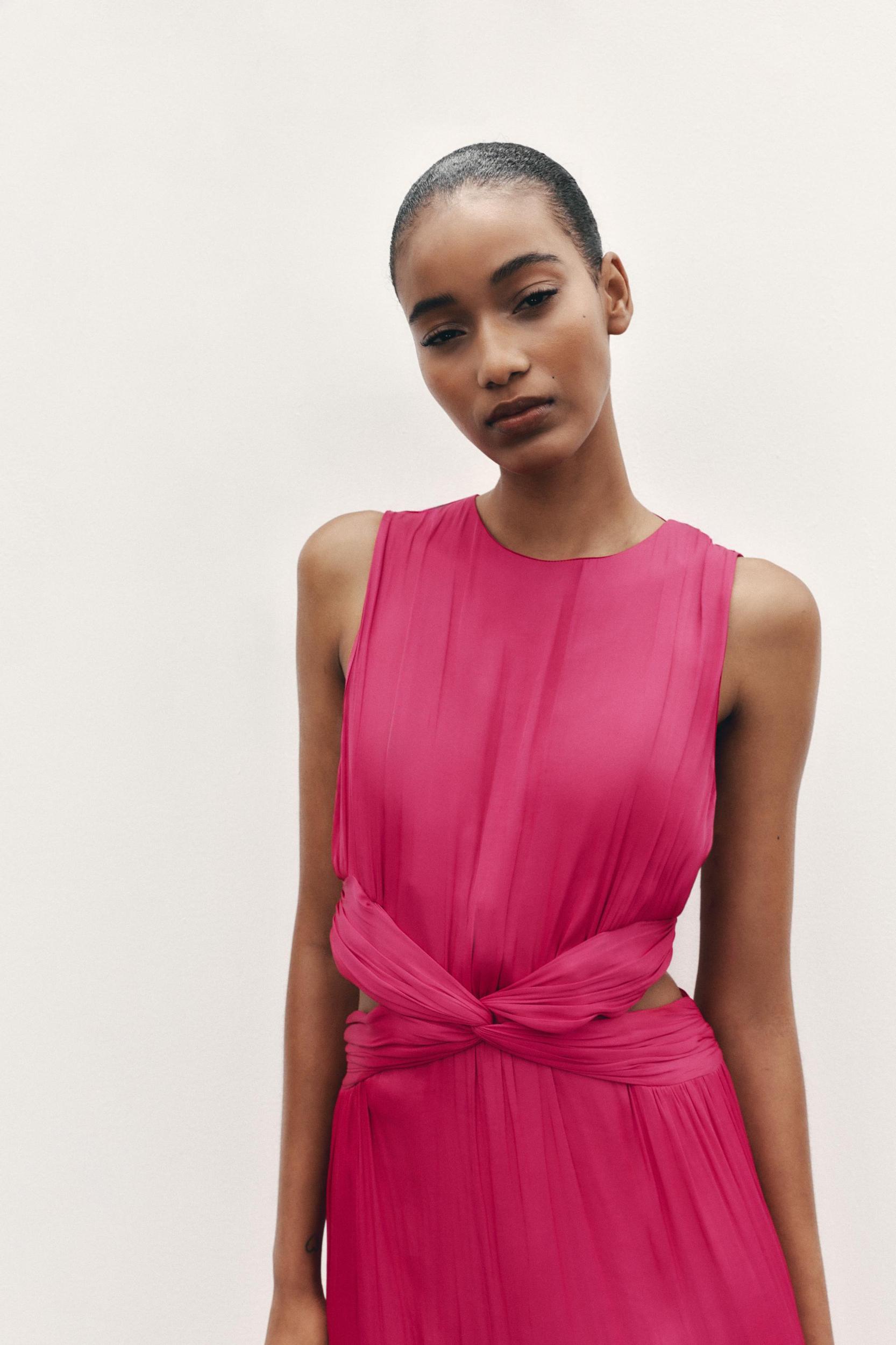 SATIN EFFECT CUT OUT MIDI DRESS Product Image