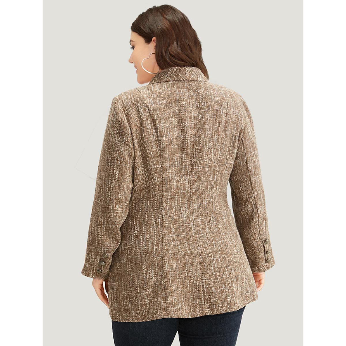 Plus Size Lapel Collar Pocket Button Up Blazer DarkBrown Women Dailywear Plain Button Sleeve Long Sleeve Lapel Collar 26/4X Pocket Elegant Blazers BloomChic Product Image