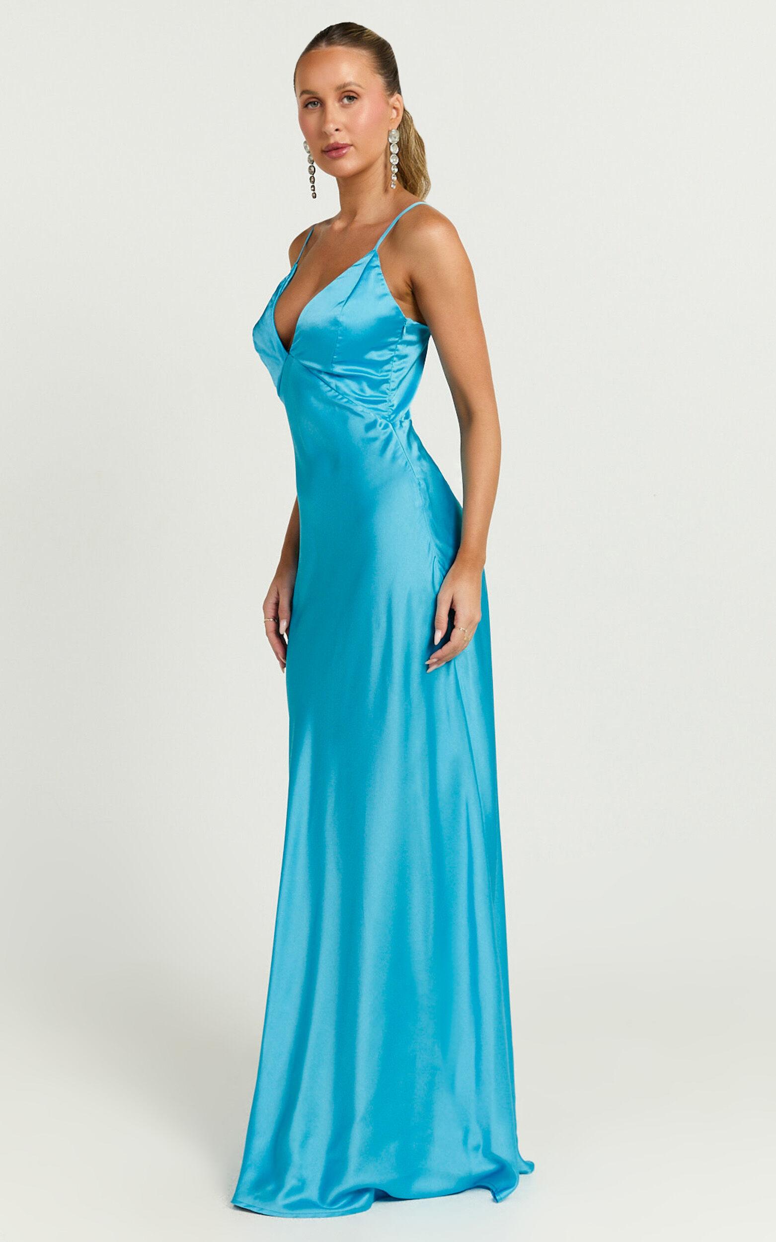 Quincy Maxi Dress - Satin Slip Dress in Blue Product Image