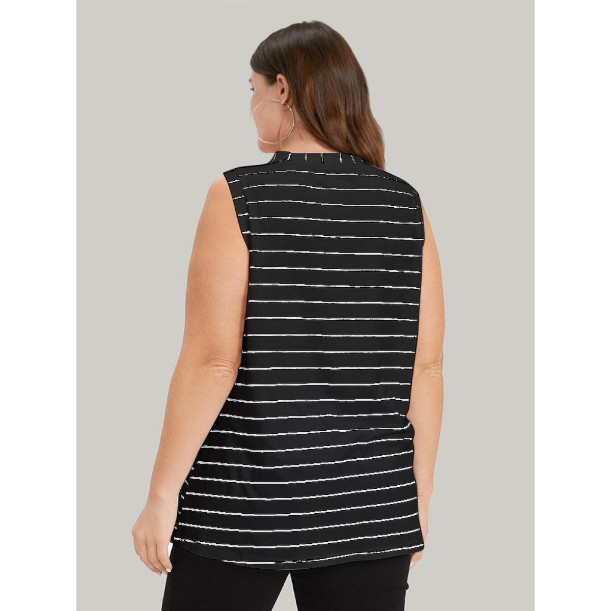 Plus Size Striped Print Button Through Tank Top Women Black Casual Button Dailywear Tank Tops Camis BloomChic 22-24/3X Product Image