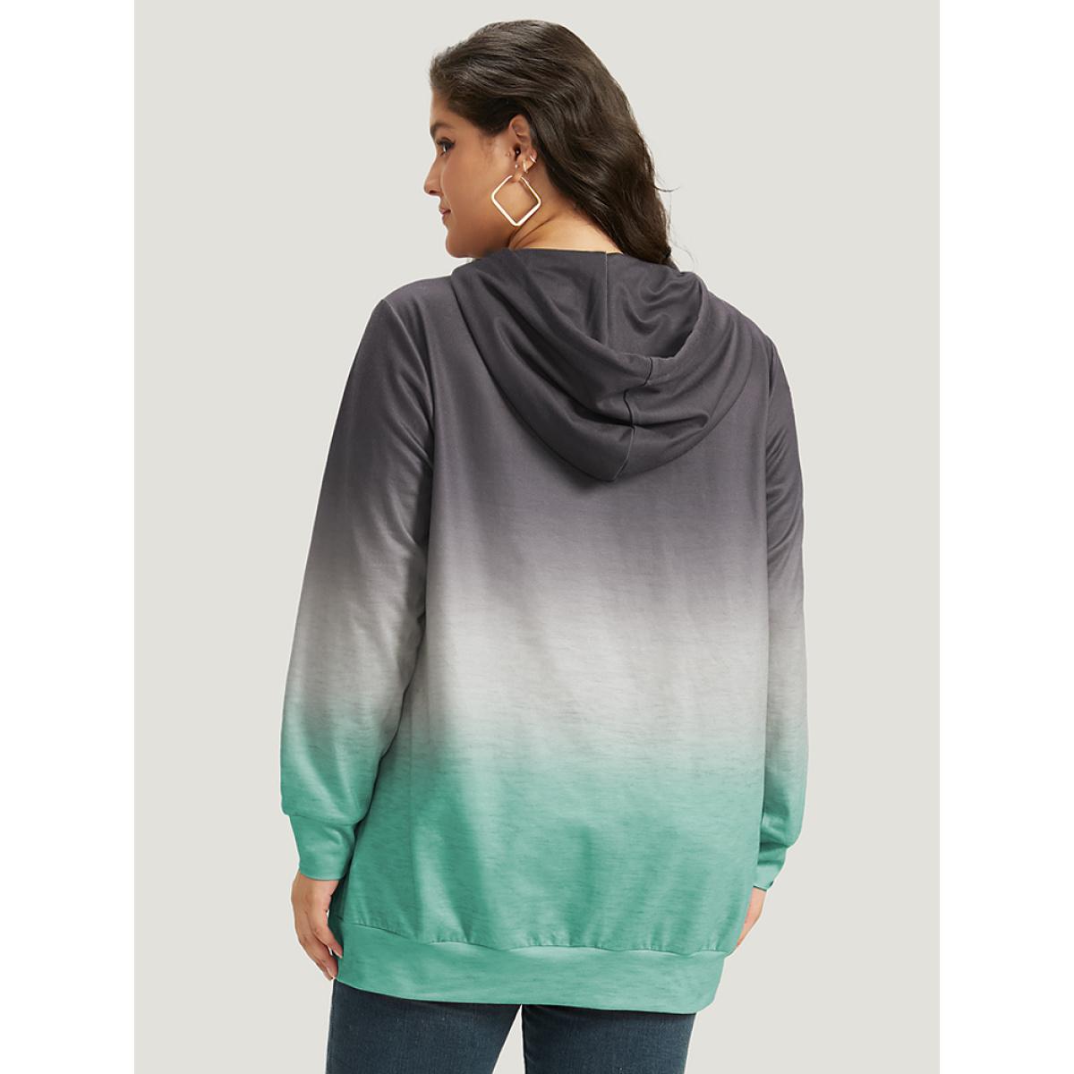 Plus Size Ombre Pocket Drawstring Hooded Sweatshirt Women Gray Casual Elastic cuffs Hooded Everyday Sweatshirts BloomChic 18-20/2X Product Image