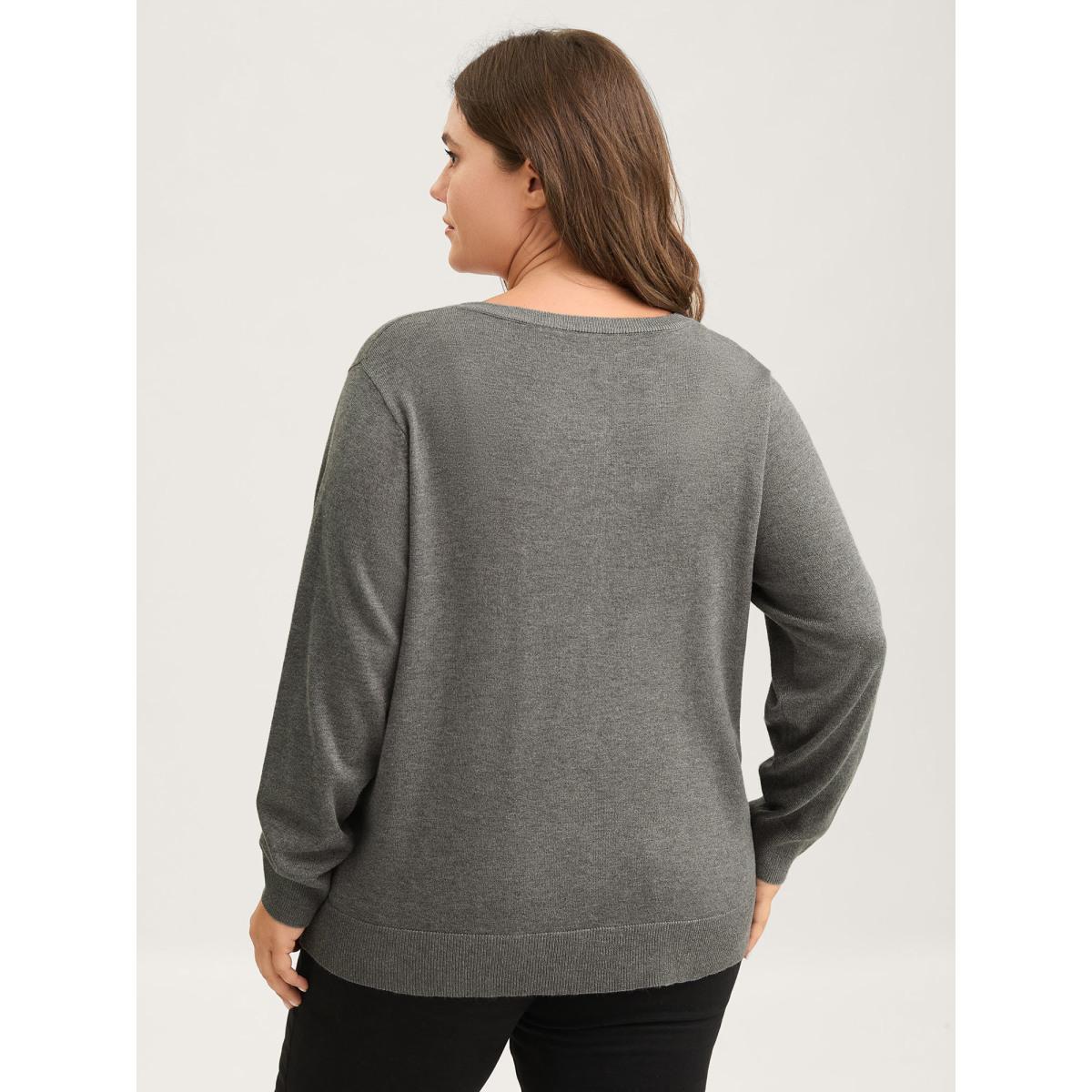 Plus Size Supersoft Button Round Neck Lightweight Cardigan DarkGray Women Leisure Loose Long Sleeve Casual Cardigans BloomChic 10/M Product Image