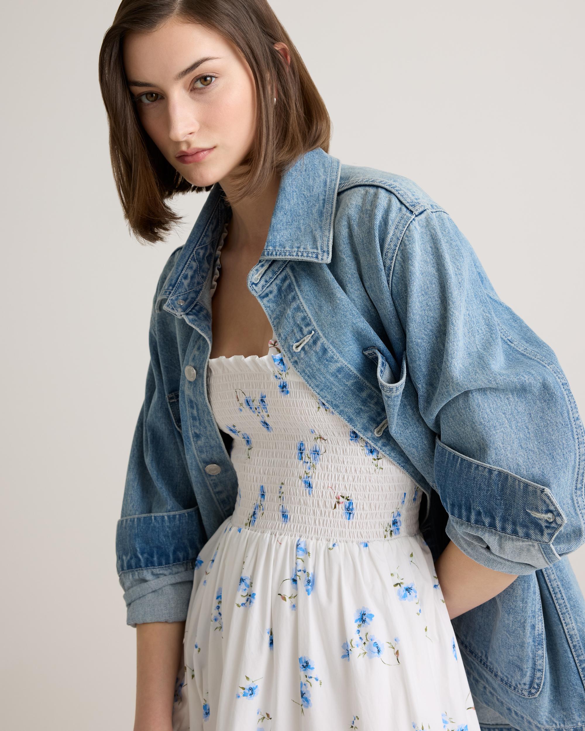 Quince | Women's Poplin Smocked Midi Dress Organic Cotton Product Image