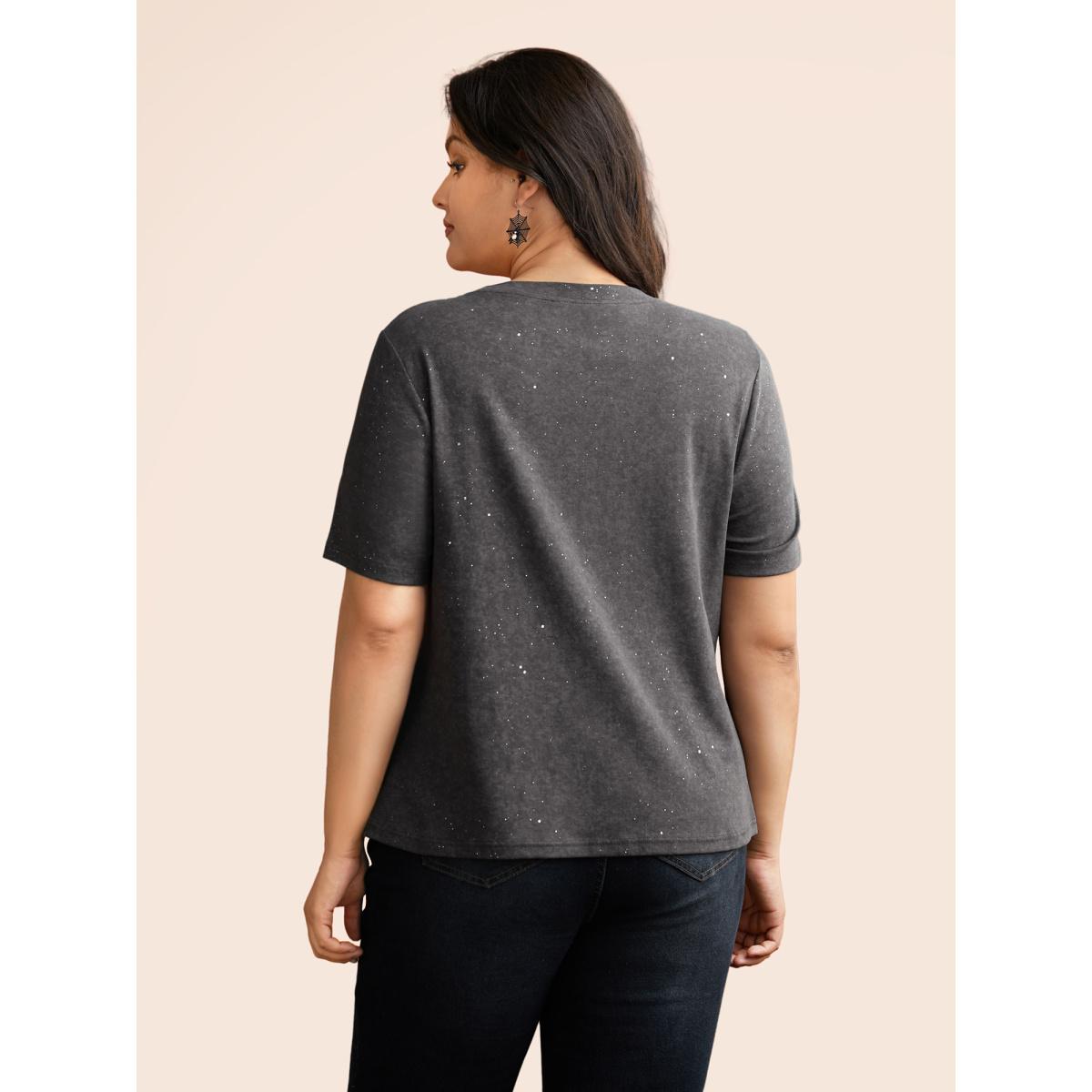 Plus Size Gleaming Textured Sequin Slim-Fit T-shirt Acidwashblack Women Casual Non Round Neck Everyday T-shirts BloomChic 14-16/1X Product Image