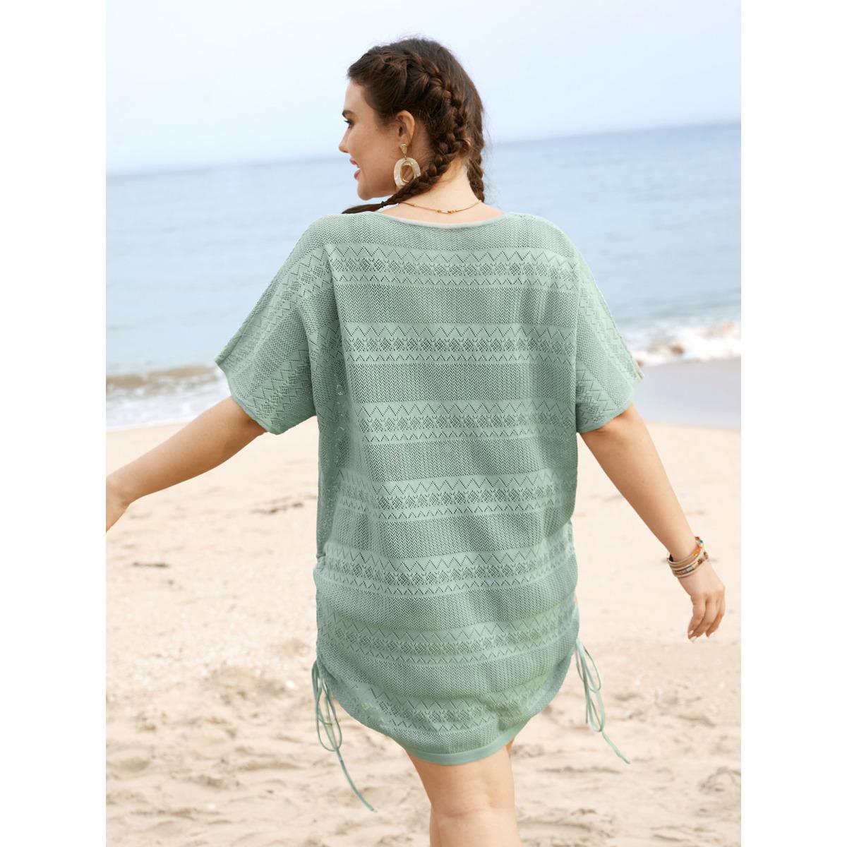 Plus Size Deep V Neck Cut Out Drawstring Swim Cover Up Women's Swimwear Palemauve Resort Loose Cut-Out Curve Swim Cover Ups BloomChic 22-24/3X Product Image