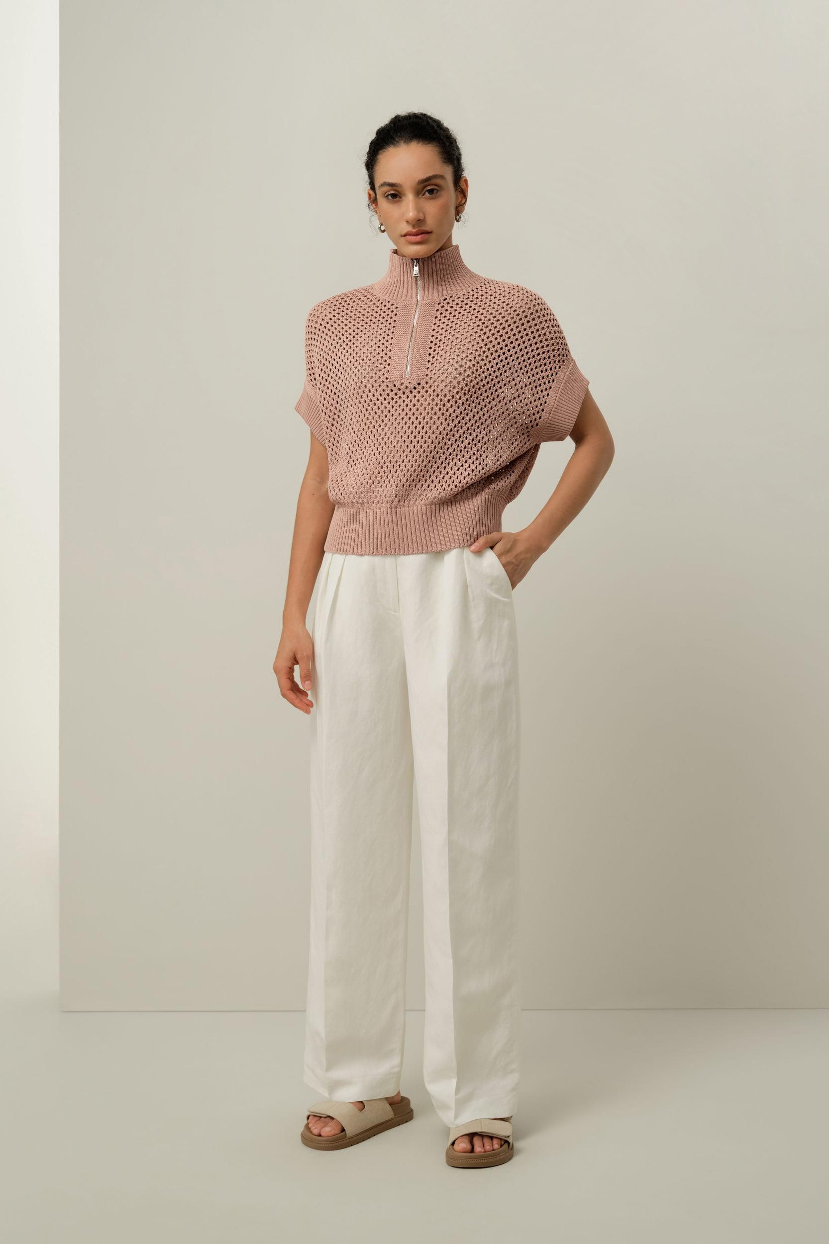 Toscana Pointelle Knit Half-Zip Sweater Product Image