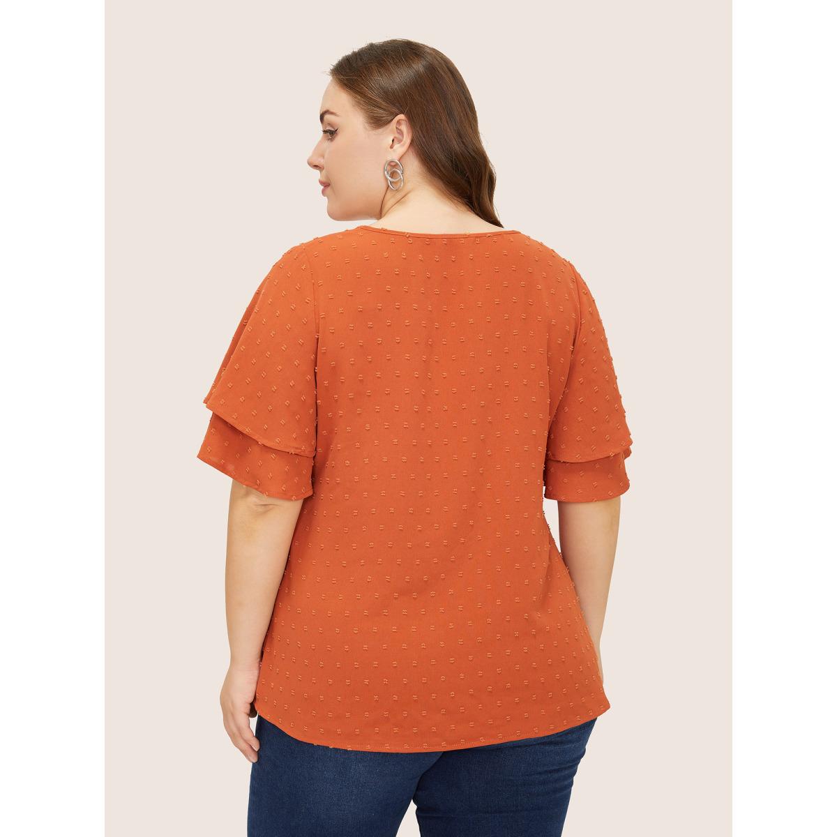 Plus Size Orange Plain Ruffle Tiered Sleeve V Neck Polka Dot Blouse Women Timeless Short sleeve V-neck Elegant Blouses BloomChic 14-16/1X Product Image