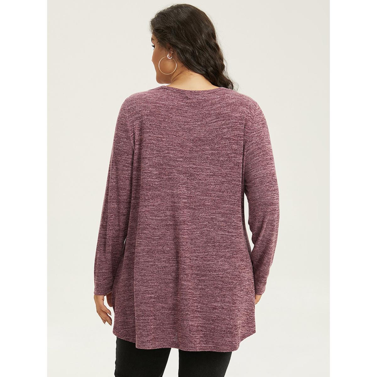 Plus Size Solid Heather V Neck Cut Out T-shirt Burgundy Women Casual Heather Plain V-neck Everyday T-shirts BloomChic 18-20/2X Product Image
