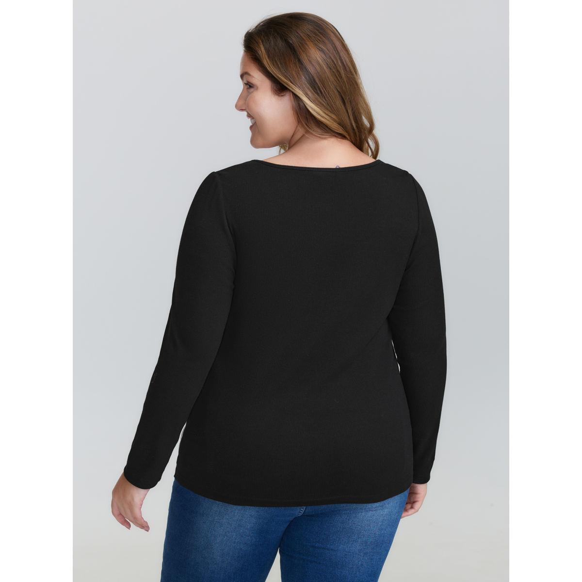 Plus Size Textured Stretchy Split Hem T-Shirt Black Women Leisure Texture Boat Neck Casual T-shirts BloomChic 18-20/2X Product Image