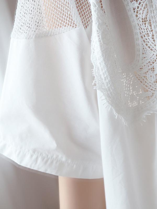Original Solid Lace Split-Side Short Sleeve A-Line Mini Dress Product Image