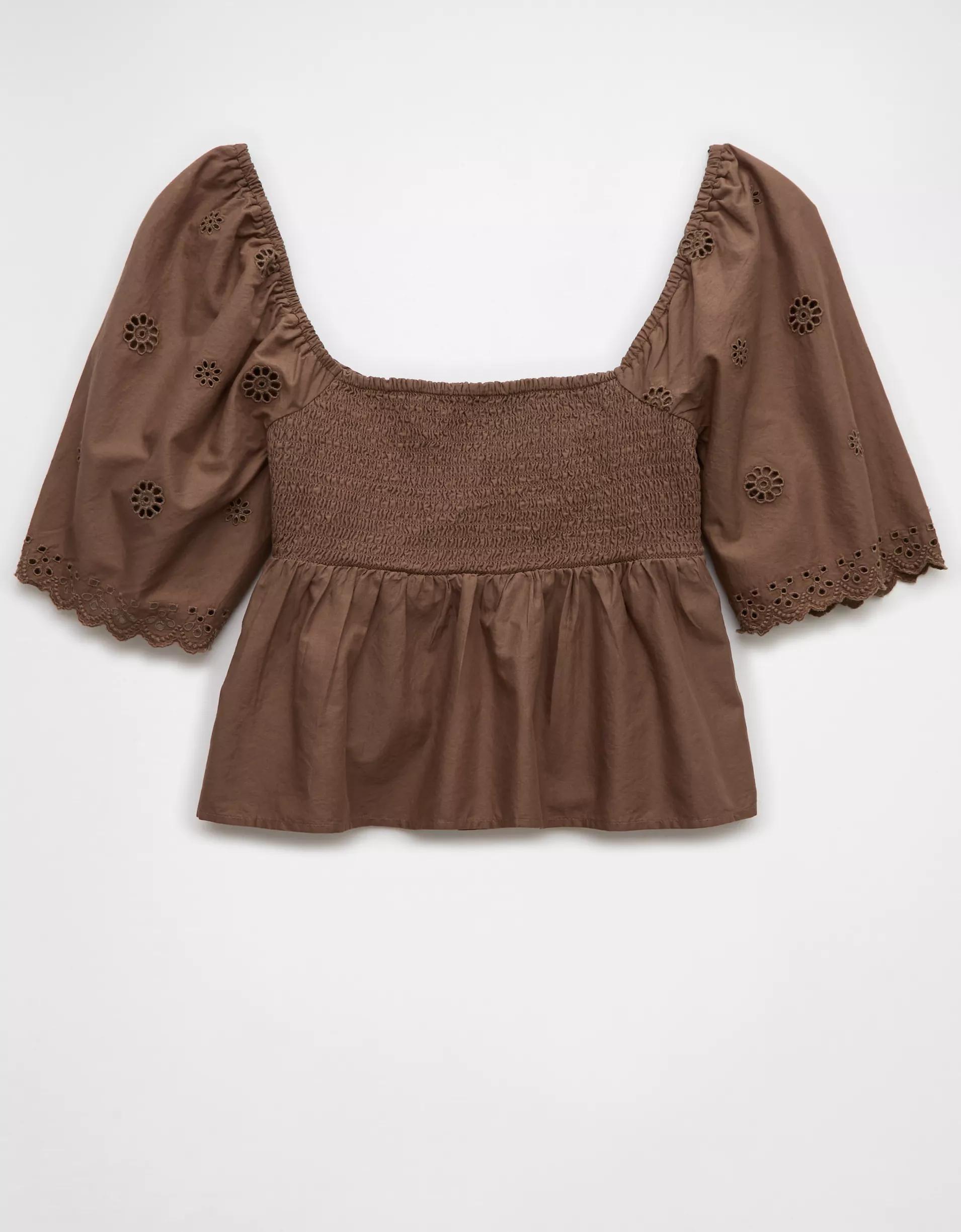 AE Flutter Sleeve Eyelet Babydoll Blouse Product Image