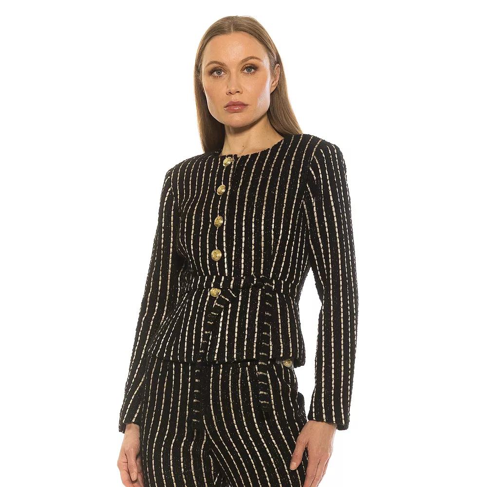 Women's ALEXIA ADMOR Arjun Stripe Scoop Neck Jacket with Waist Tie, Size: 14, Black Pinstripe Product Image