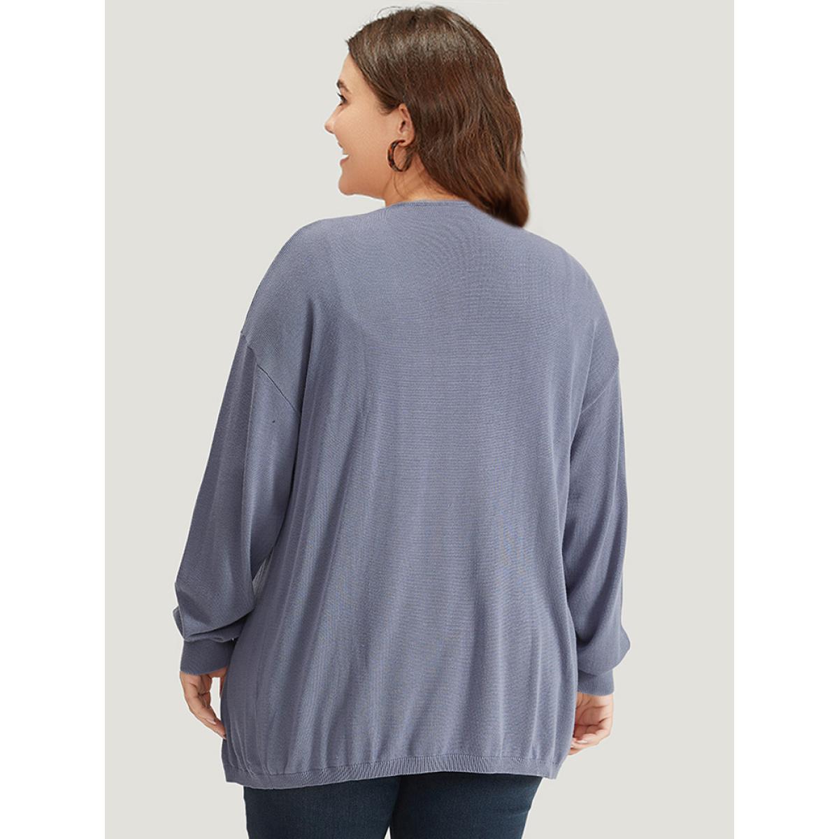 Plus Size Supersoft Essentials Solid Lapel Collar Patched Pocket Cardigan Stone Women Casual Loose Long Sleeve Dailywear Cardigans BloomChic 14-16/1X Product Image