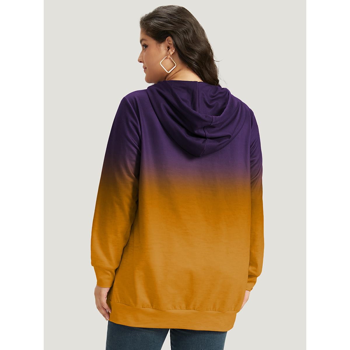 Plus Size Ombre Pocket Drawstring Hooded Sweatshirt Women Blackcurrant Casual Elastic cuffs Hooded Everyday Sweatshirts BloomChic 14-16/1X Product Image