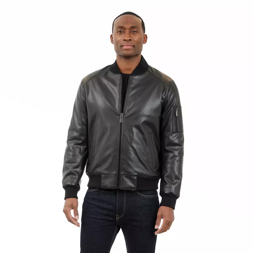 Men's London Fog Faux Leather Bomber Jacket,  Product Image