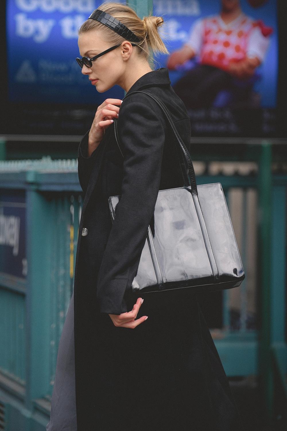 Remi  black single breasted long coat Product Image