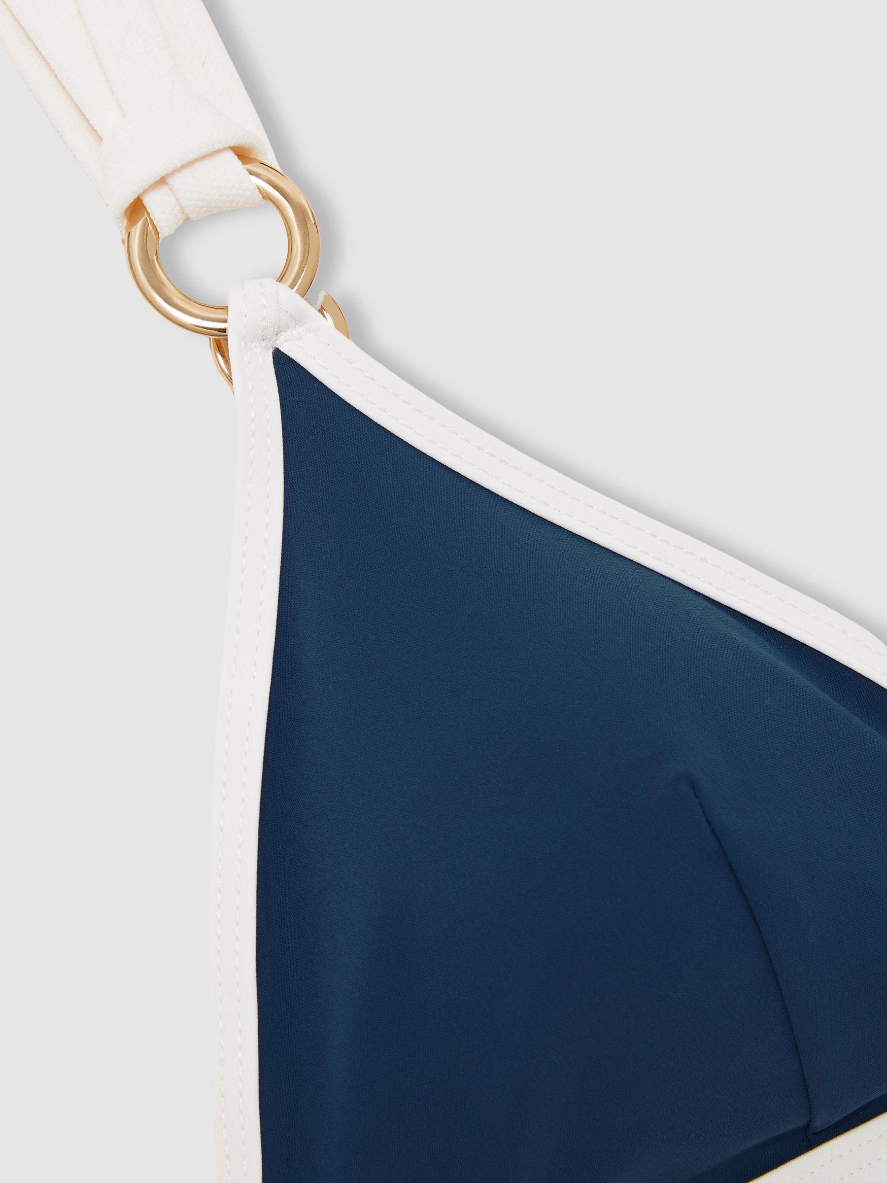 Contrast-Trim Triangle Bikini Top in Blue/White Product Image