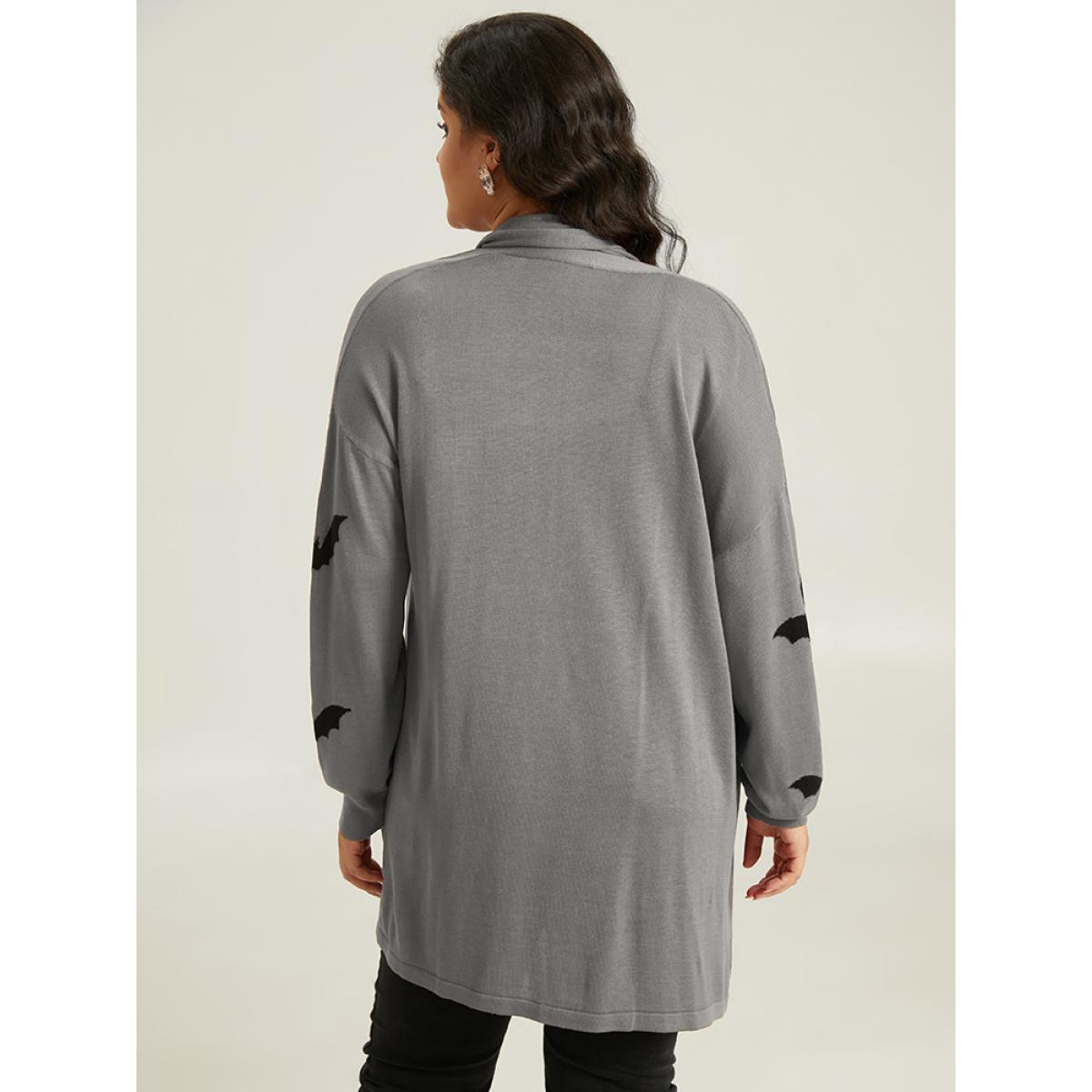 Plus Size Supersoft Essentials Halloween Bat Pattern Lapel Collar Cardigan DarkGray Women Playful Loose Long Sleeve Casual Cardigans BloomChic 22-24/3X Product Image