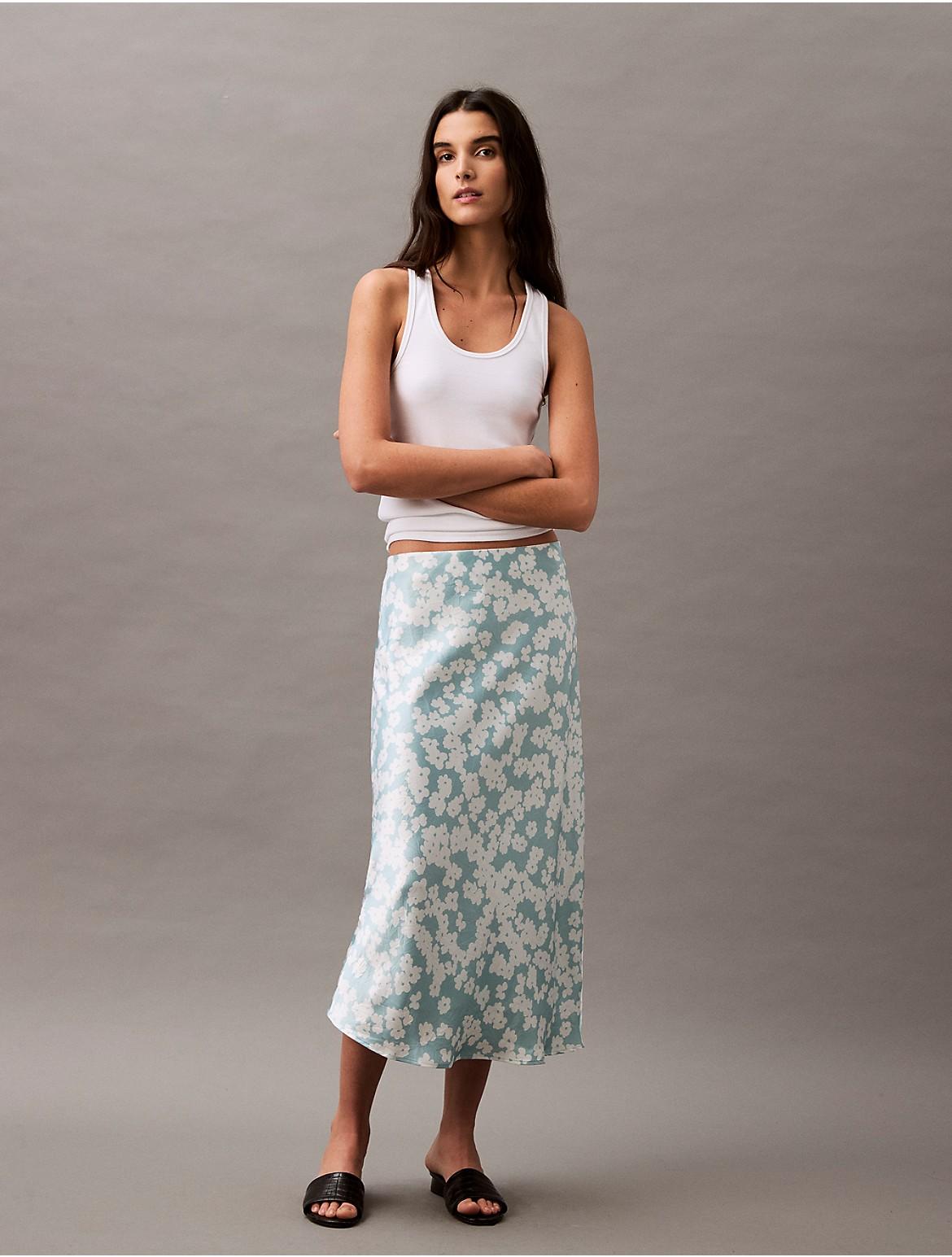 Calvin Klein Womens Crushed Satin Print Midi Skirt - Neutral Product Image