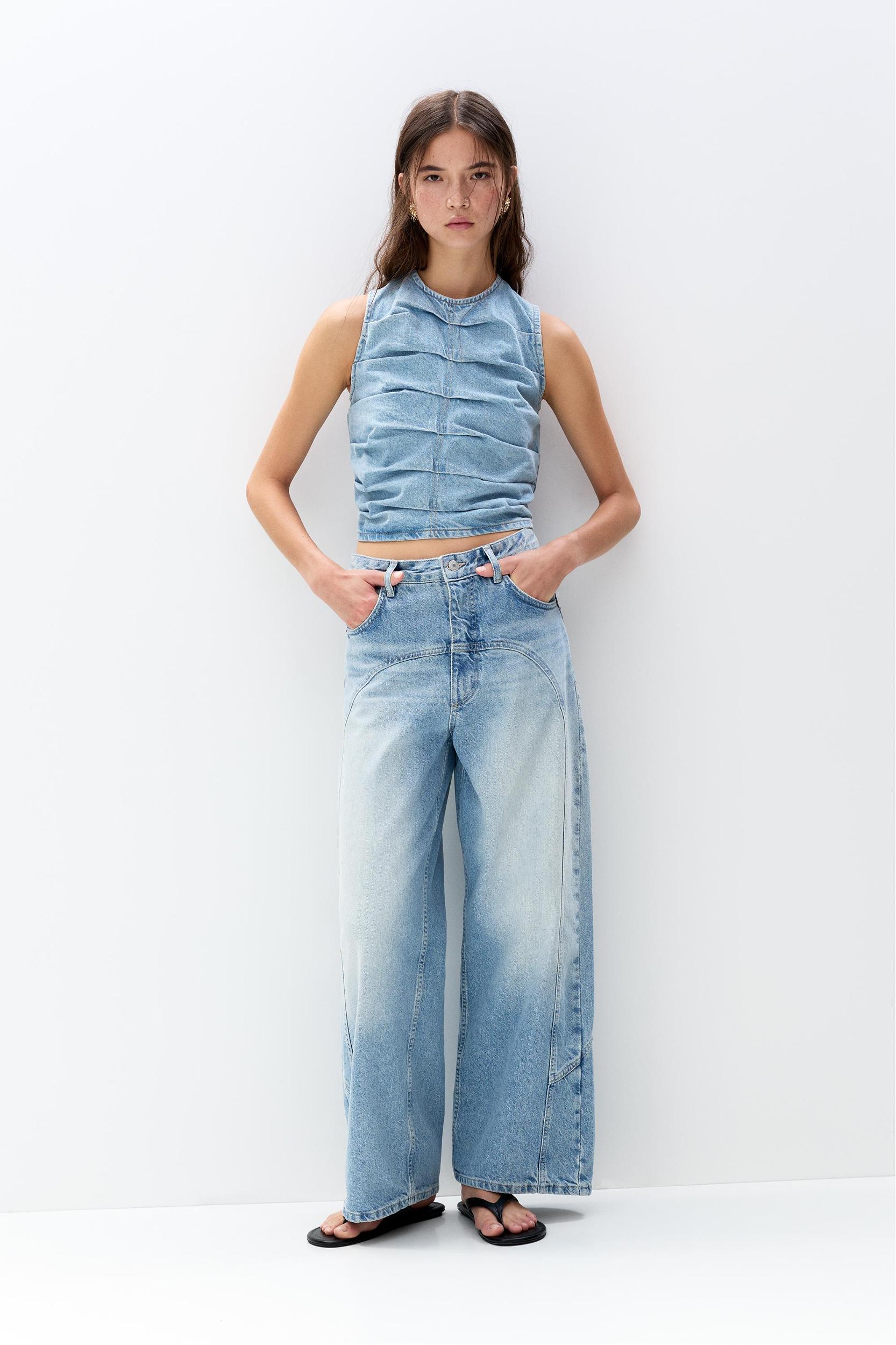 Gathered denim top Product Image