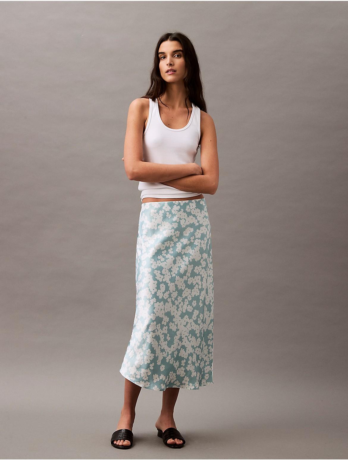 Calvin Klein Womens Crushed Satin Print Midi Skirt - Neutral Product Image